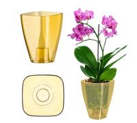 KADAX Pot de fleurs, pot d'orchidée élégant, pot de plantes simple, pot de fleurs pour orchidée, barbe de Jupiter, marguerite, cache-pot pour cuisine et salon (⌀ 9cm, carré, miel)