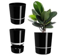 KADAX Pot de fleurs rond en 2 parties pour fleurs, plantes, balcon, jardinière moderne en plastique, pot pour intérieur et extérieur, brillant (29 cm, noir)