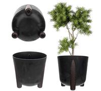KADAX Pot de fleurs rond en plastique avec insert intérieur, pot de fleurs décoratif pour l'intérieur et l'extérieur (noir, 18 cm), K9903