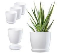 KADAX Pot de Fleurs Rond en Plastique avec Soucoupe - pour Intérieur, Plantes et Herbes (Lot de 3 à 18 cm, Blanc)