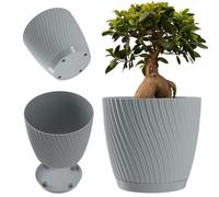 KADAX Pot de fleurs rond en plastique avec soucoupe pour plantes d'intérieur - Pot intemporel avec surface décorative pour l'intérieur et l'extérieur (26 cm, gris)