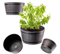 KADAX Pot de Fleurs Rond en Plastique résistant aux intempéries, Aspect Bois, Cache-Pot décoratif pour Jardin (Marron)