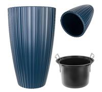 KADAX Pot de fleurs rond - Pot de fleurs décoratif avec insert intérieur - En plastique - Pour l'intérieur et l'extérieur - Bleu
