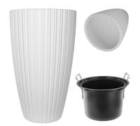 KADAX Pot de fleurs rond - Pot de fleurs décoratif avec insert intérieur - En plastique - Pour l'intérieur et l'extérieur - Blanc