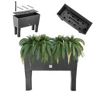 KADAX Pot de Fleurs sur Pieds, Plate-Bande surélevée en Plastique, Disponible en 2 Tailles, bac à Plantes avec Motif rotin, bac à Fleurs pour Jardin, Balcon, terrasse, bac (80 cm/Anthracite)