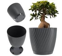 KADAX Pot de plantes rond, pot à fleurs en plastique avec soucoupe pour plantes d'intérieur, pot intemporel avec surface décorative pour utilisation intérieure et extérieure (26 cm, Anthracite)