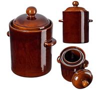 KADAX Pot en grès, Pot en céramique dense avec couvercle, Pot en grès résistant au lave-vaisselle, Pot de fermentation en céramique fait main, Pot à cornichons pour concombres et choucroute (Marron