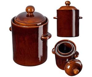 KADAX Pot en grès, Pot en céramique dense avec couvercle, Pot en grès résistant au lave-vaisselle, Pot de fermentation en céramique fait main, Pot à cornichons pour concombres et choucroute (Marron