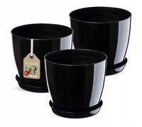 KADAX Pot de Fleurs Rond en Plastique avec Soucoupe - Pour Intérieur, Plantes et Herbes (Lot de 3 à 23 cm, Noir)