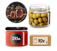 KADAX Pots à confiture 330ml avec couvercle à visser de 82 mm, bocaux en verre pour confiture, miel & gelée, bocaux de conservation en verre, pots avec couvercle (miel, 10 pièces)