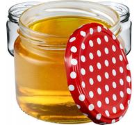 KADAX Pots à confiture avec couvercle "Sonka", Pots à confiture, Pots de conservation, 330 ml, petits pois rouges, 100 pièces