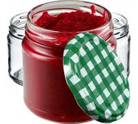 KADAX Pots à conserves avec couvercle "Lerma", Pots à conserves, 200 ml, 50 pièces, couvercle avec motif à carreaux vert