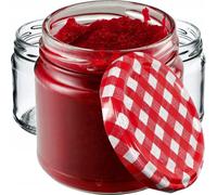 KADAX Pots à conserves avec couvercle "Lerma", Pots à conserves, 200 ml, 50 pièces, couvercle avec motif à carreaux rouge
