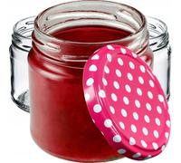 KADAX Pots à conserves avec couvercle "Lerma", Pots à conserves, 200 ml, 50 pièces, Couvercle avec motif de petits pois roses
