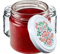 KADAX Pots à conserves avec couvercle "Lerma", Pots à conserves, 200 ml, 50 pièces, Couvercle avec motif folklorique