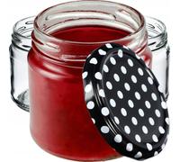 KADAX Pots à conserves avec couvercle "Lerma", Pots à conserves, 200 ml, 50 pièces, couvercle noir avec motif de pois