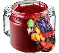 KADAX Pots à conserves avec couvercle "Lerma", Pots à conserves, 200 ml, couvercle avec motif de fruits, 10 pièces