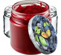 KADAX Pots à conserves avec couvercle "Lerma", Pots à conserves, 200 ml, Couvercle avec motif prune, 10 pièces