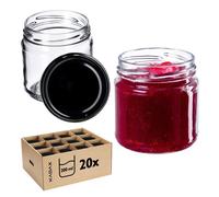 KADAX Pots Mason 200ml Verre 20pcs avec Couvercles Noirs Hermétiques
