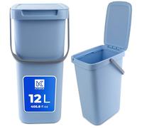 KADAX Poubelle 12 l avec couvercle et poignée, en plastique, pour le tri sélectif, rectangulaire avec couvercle à charnière (bleu)