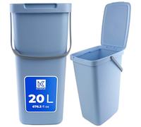 KADAX Poubelle 20 l avec couvercle et poignée, en plastique, pour le tri sélectif, rectangulaire avec couvercle à charnière (bleu)