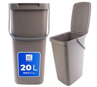 KADAX Poubelle 20 l avec couvercle et poignée, poubelle en plastique, pour le tri sélectif, rectangulaire, avec couvercle à charnière (marron)