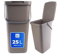 KADAX Poubelle 25 l avec couvercle et poignée, en plastique, pour le tri sélectif, rectangulaire avec couvercle à charnière (marron)
