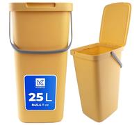 KADAX Poubelle 25 l avec couvercle et poignée, poubelle en plastique, pour le tri des déchets, rectangulaire, avec couvercle à charnière (jaune)