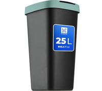 KADAX Poubelle 25 Litres, Collecteur de Déchets avec Couvercle Basculant, Poubelle pour Tri des Déchets, Corbeille à Papier en Plastique, Poubelle Robuste, Bac à Ordures (Noir/Vert)