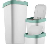 KADAX Poubelle 25 litres, collecteur de déchets avec couvercle basculant, poubelle pour tri des déchets, corbeille à ordures en plastique, poubelle robuste, bac à ordures (Gris/Vert)