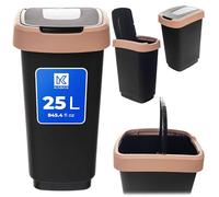 KADAX Poubelle 25L, poubelle avec couvercle basculant, bac à déchets en plastique, poubelle avec couvercle, système de tri des déchets pour cuisine et bureau (Brun)