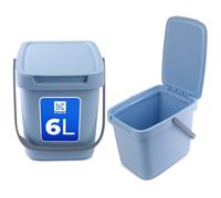 KADAX Poubelle 6 l avec couvercle et poignée, en plastique, pour le tri sélectif, rectangulaire avec couvercle à charnière (bleu)