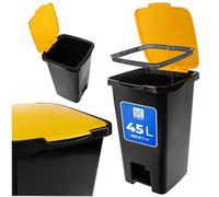 KADAX Poubelle à pédale 45 l, poubelle avec pédale et couvercle, grand bac à ordures pour tri sélectif, poubelle à pédale en plastique, bac à ordures avec pédale à pied (Jaune)