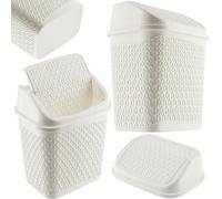 KADAX Poubelle avec Couvercle Basculant, Corbeille à Déchets en Plastique, Corbeille à Papier avec Couvercle Roulant (Blanc)