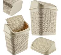 KADAX Poubelle avec couvercle basculant, poubelle avec couvercle, poubelle en plastique, poubelle à couvercle basculant, corbeille à papier avec couvercle roulant (beige)