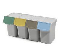 KADAX Poubelle avec couvercle, poubelle en plastique, pour le tri des déchets, rectangulaire, avec couvercle à charnière (gris, 4 x 20 l)