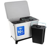 KADAX Poubelle avec couvercle rabattable, panier rectangulaire en plastique, poubelle avec poignée de transport, classeur pour la collecte des déchets (gris, 4 x 10 l)