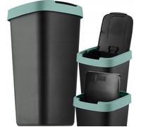 KADAX Poubelle de 25 l, avec couvercle basculant, pour tri sélectif, en plastique, robuste, noire et verte