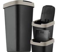 KADAX Poubelle de 25 litres avec couvercle basculant, pour recyclage, panier en plastique résistant (noir/marron clair)