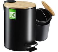 KADAX Poubelle de salle de bain, 3 l, 5 couleurs, petit récipient amovible, avec couvercle en bambou, pour salle de bain et WC (noir)
