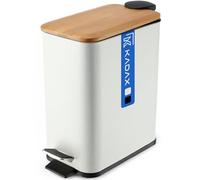 KADAX Poubelle de Salle de Bain en Acier avec Couvercle en Bambou, Pédale et Seau Interne Amovible, Petite Poubelle Pratique et Hygiénique (5L, Blanc)