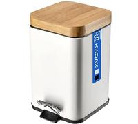 KADAX Poubelle de Salle de Bain en Acier avec Couvercle en Bambou, Pédale et Seau Interne Amovible, Petite Poubelle Pratique et Hygiénique (3L, Blanc)