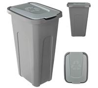 KADAX Poubelle pour tri des déchets, 30 l, robuste, avec couvercle à rabat hermétique, pour système de tri des déchets, en plastique (1, couvercle vert)