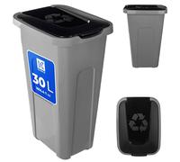 KADAX Poubelle pour tri des déchets, 30 l, robuste, avec couvercle à rabat hermétique, pour système de tri des déchets, en plastique (1, couvercle noir)