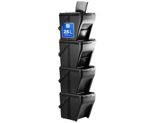 KADAX Poubelles de Tri Sélectif pour la Collecte et le Recyclage des Déchets à Domicile, Système de Séparation des Déchets Empilables (4 x 25L, Noir)