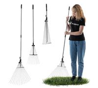 KADAX Râteau à feuilles et herbes, râteau à tête large, râteau à feuilles en métal, râteau à feuilles à long manche, râteau de jardin, râteau à feuilles (15 dents)