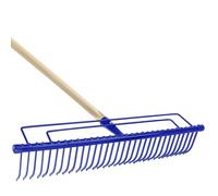 KADAX râteau en métal, à copeaux longs, tête renforcée, manche en bois, outil de jardin robuste, gazon (32 dents, bleu)