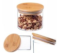 KADAX Récipient en verre avec couvercle en bambou, passe au lave-vaisselle, boîtes de rangement hermétiques, pour spaghetti, farine, céréales ou café (rond 550 ml)