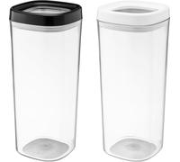 KADAX Récipients à provisions "Ravel", boîte de rangement transparente en plastique, set de 2 : 1800ml, blanc & noir couvercle