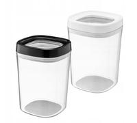 KADAX Récipients à provisions "Ravel", boîte de rangement transparente en plastique, set de 2 : 1800ml, blanc & noir couvercle